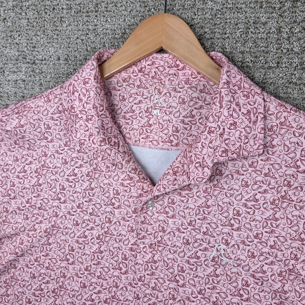 Rhoback  Mens XL Pink Shankapotomas Hippo Short Sleeve Performance Polo Shirt